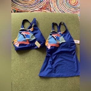 NWT Title Nine 2pc tankini and high neck bikini tops, size small, navy
